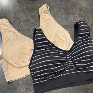 Seamless Black Striped and Tan Sports Bras Bundle